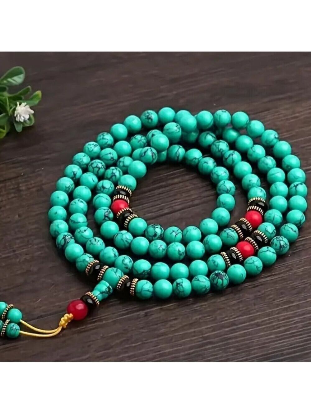Handmade Dyed Green Turquoise Howlite Bead Stretch Necklace - 29 inches #1540